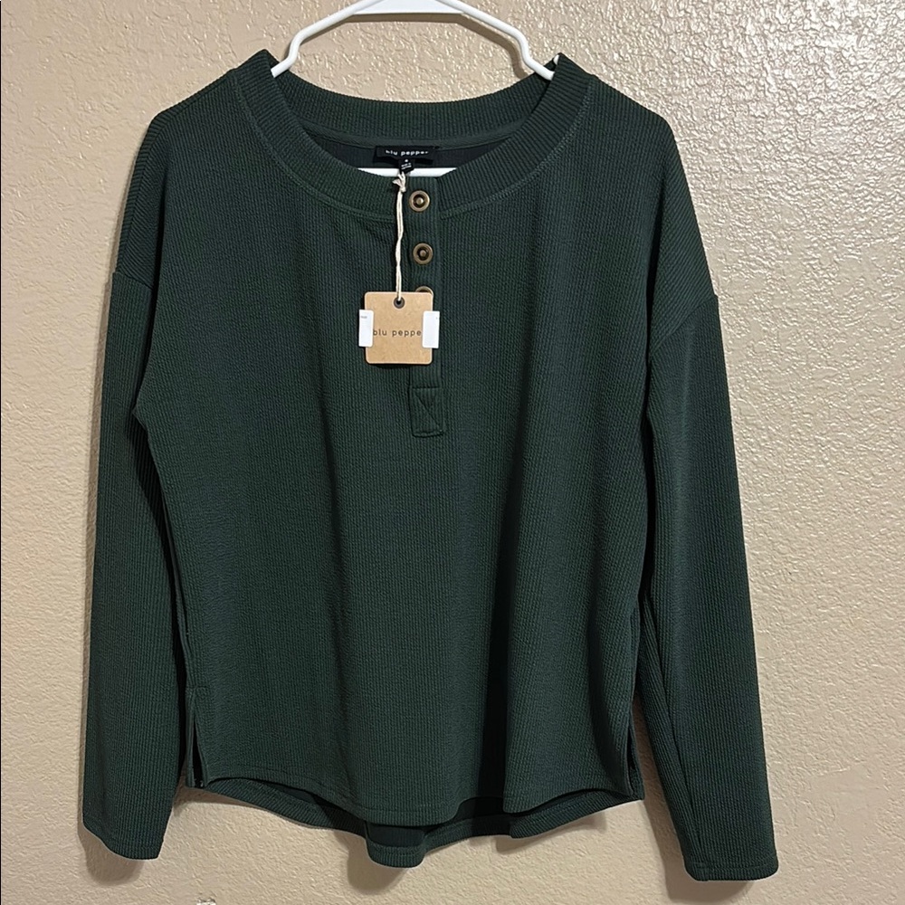 Blu Pepper Forest Green Henley Top